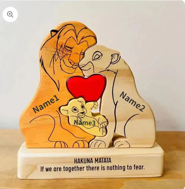 Personalized Lion Family Wooden Puzzle – Custom Gift