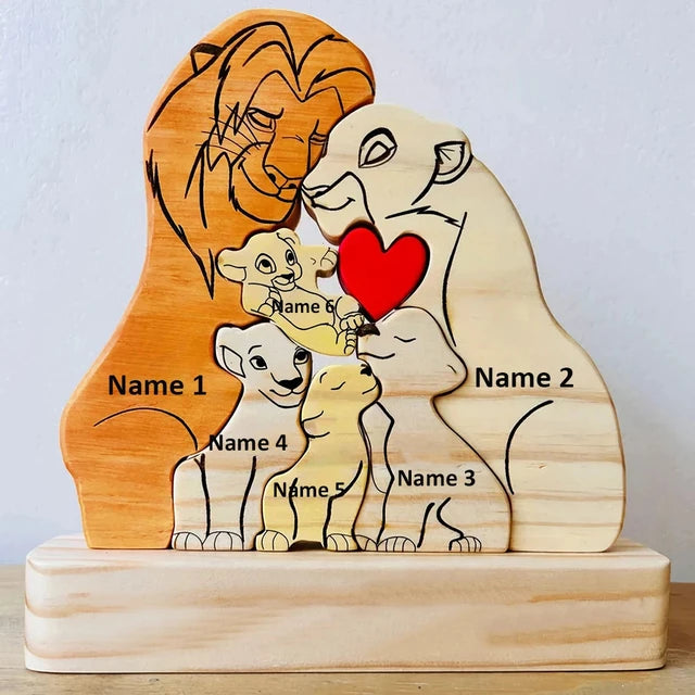 Personalized Lion Family Wooden Puzzle – Custom Gift