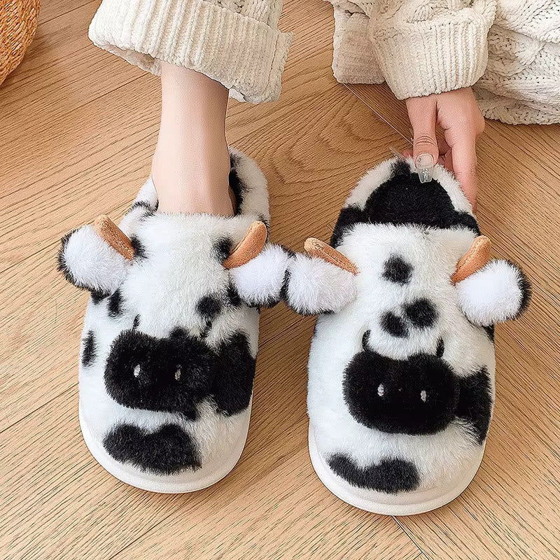 Cute Cow Fuzzy Slippers