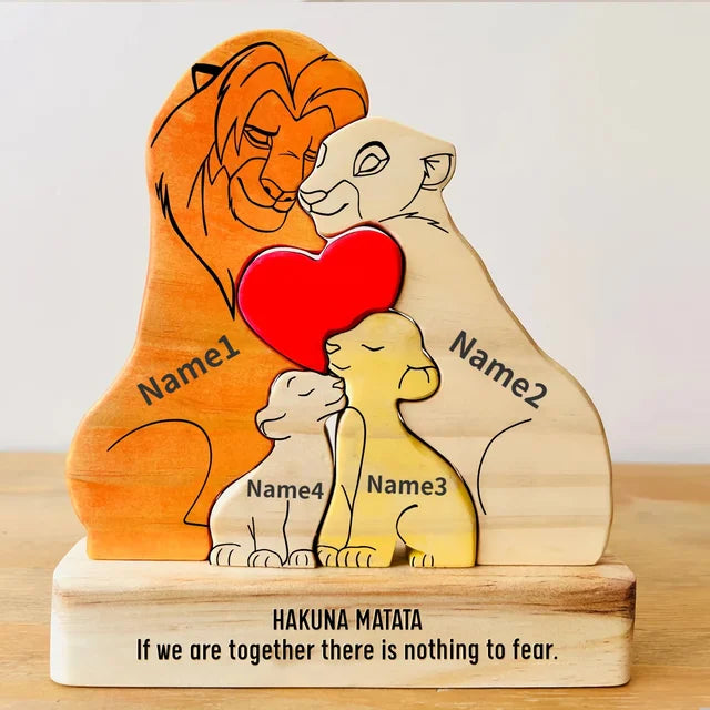 Personalized Lion Family Wooden Puzzle – Custom Gift