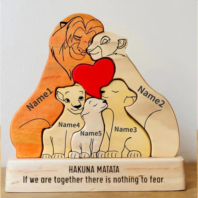 Personalized Lion Family Wooden Puzzle – Custom Gift