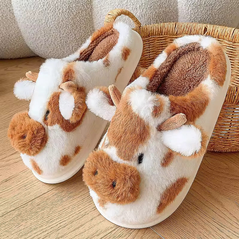 Cute Cow Fuzzy Slippers