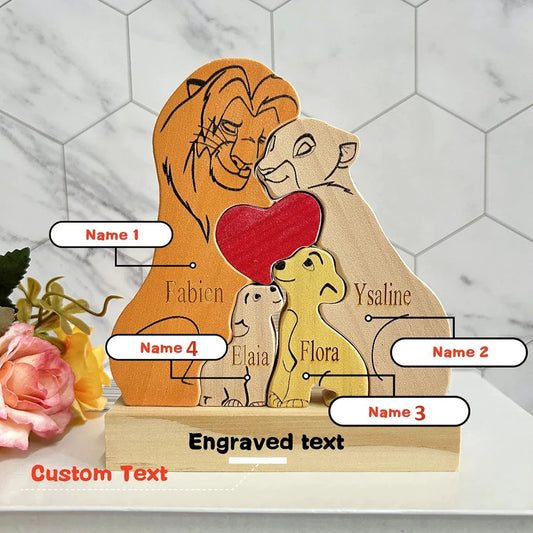 Personalized Lion Family Wooden Puzzle – Custom Gift