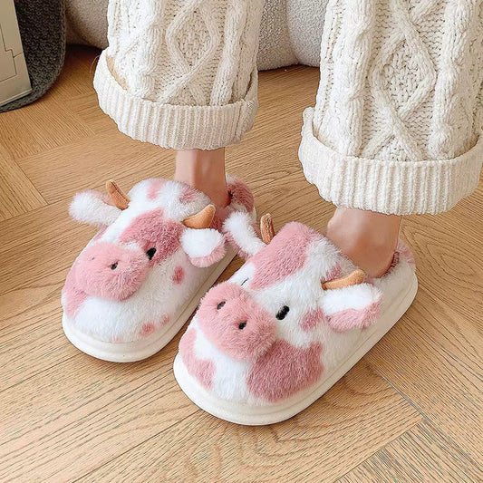 Cute Cow Fuzzy Slippers